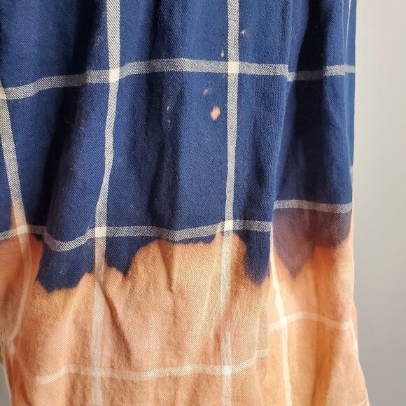 LAC BLEU grunge shirt twist front custom bleach dyed plaid‎ top S - Picture 8 of 8